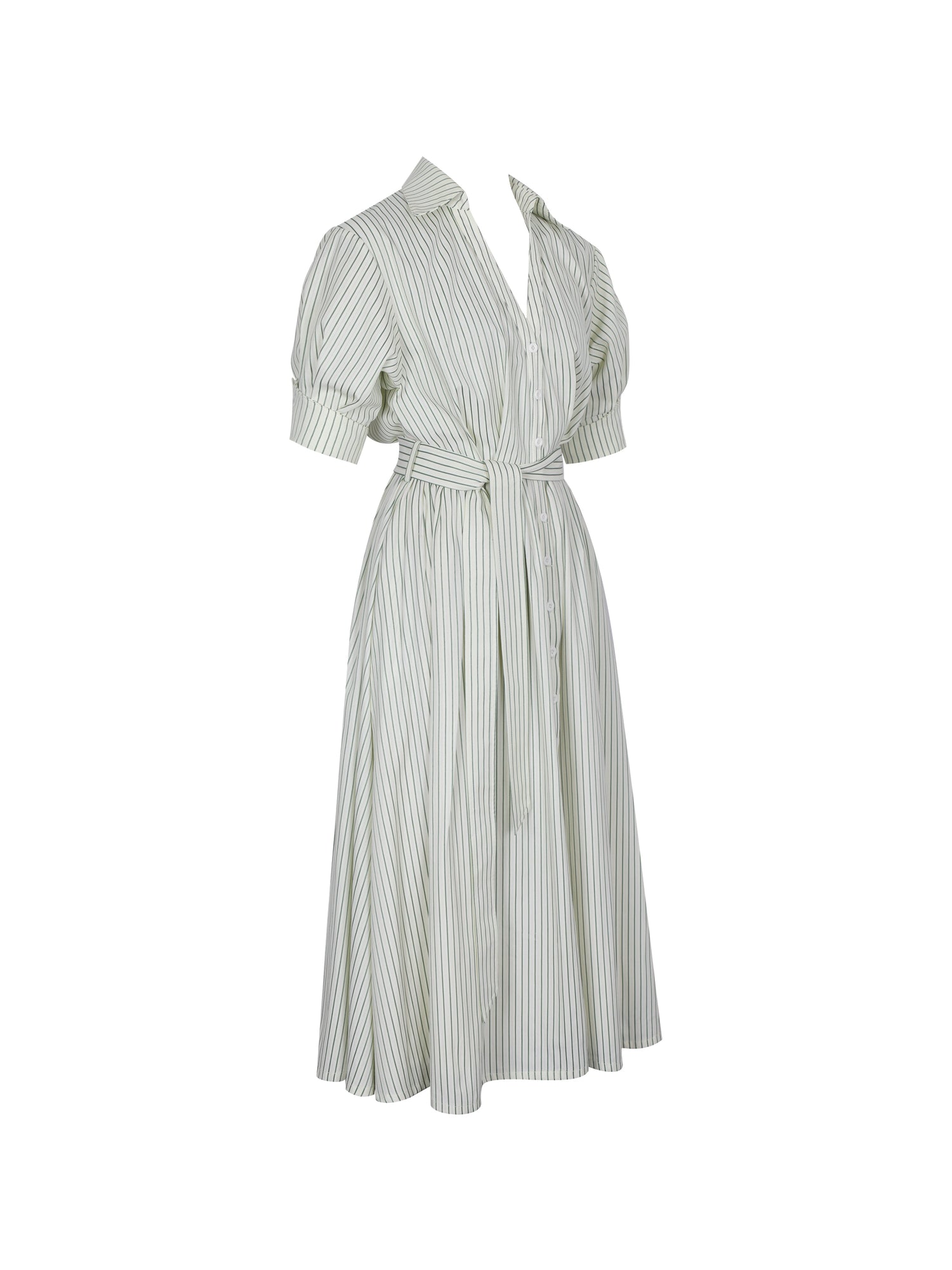 Danica Bamboo Poplin Striped Shirt Midi Dress | Pine Green