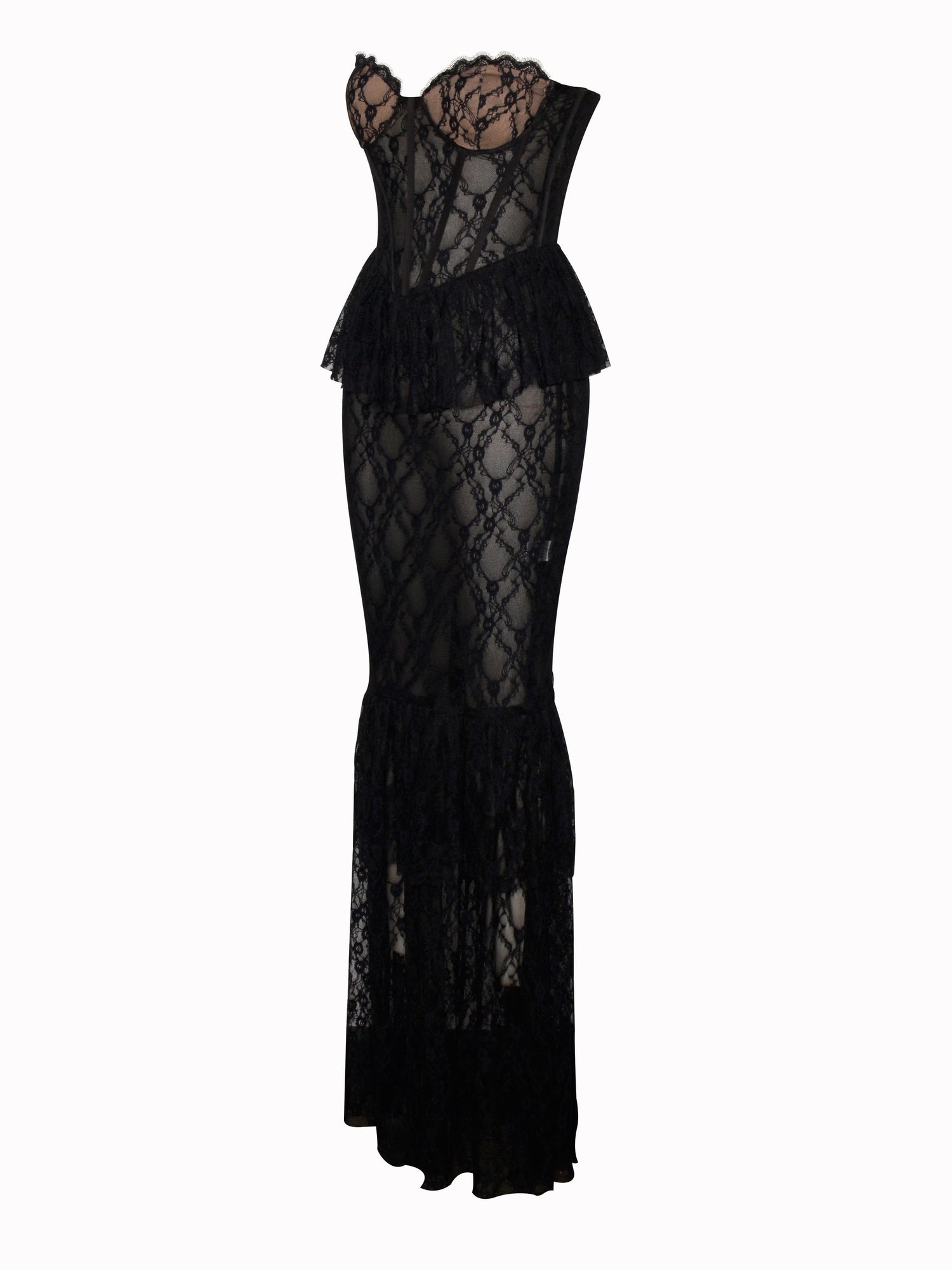 Quennell Lace Corset Maxi Dress | Black