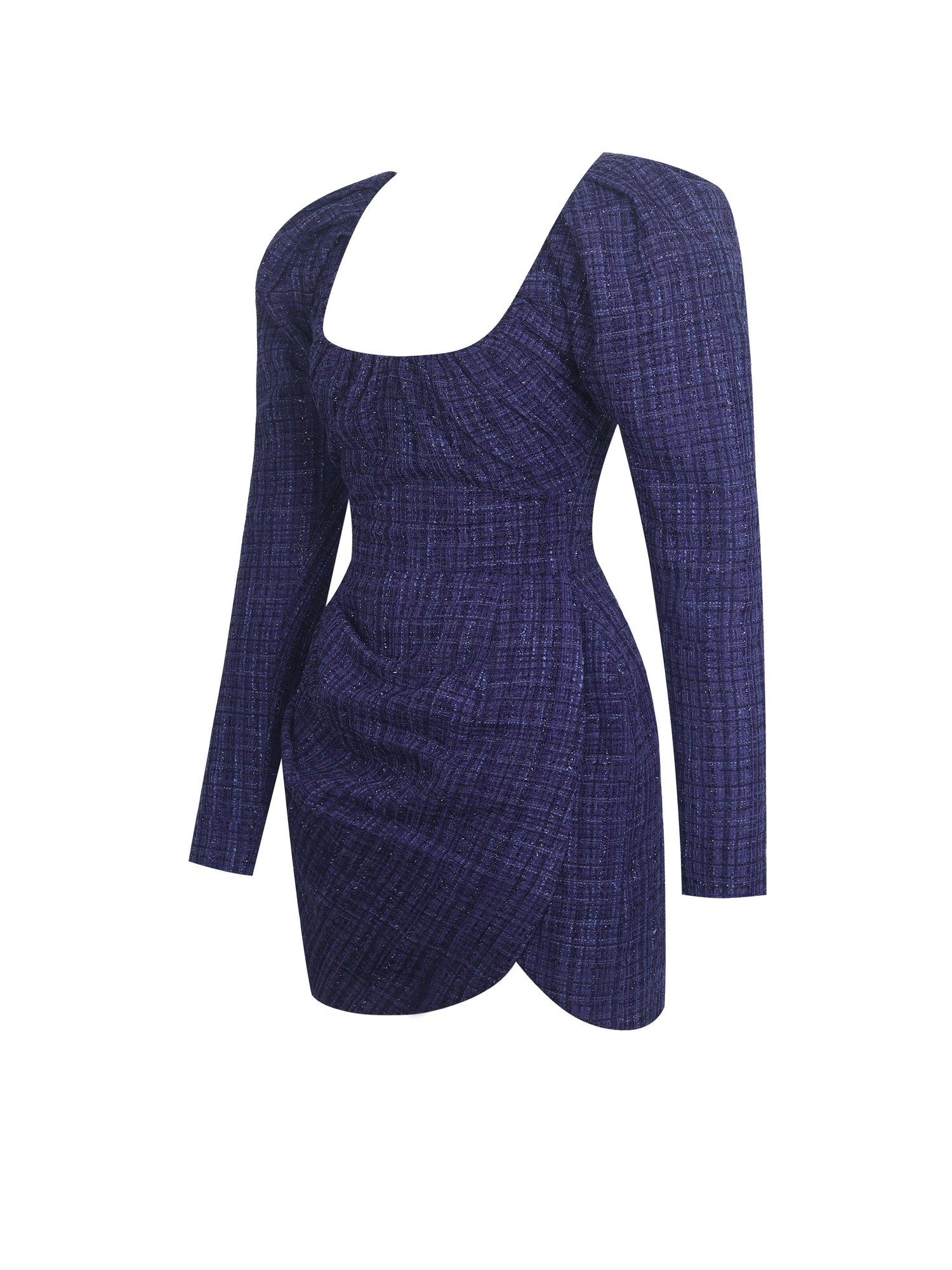 Denise Tweed Ruched Puff Sleeve Mini Dress | Navy
