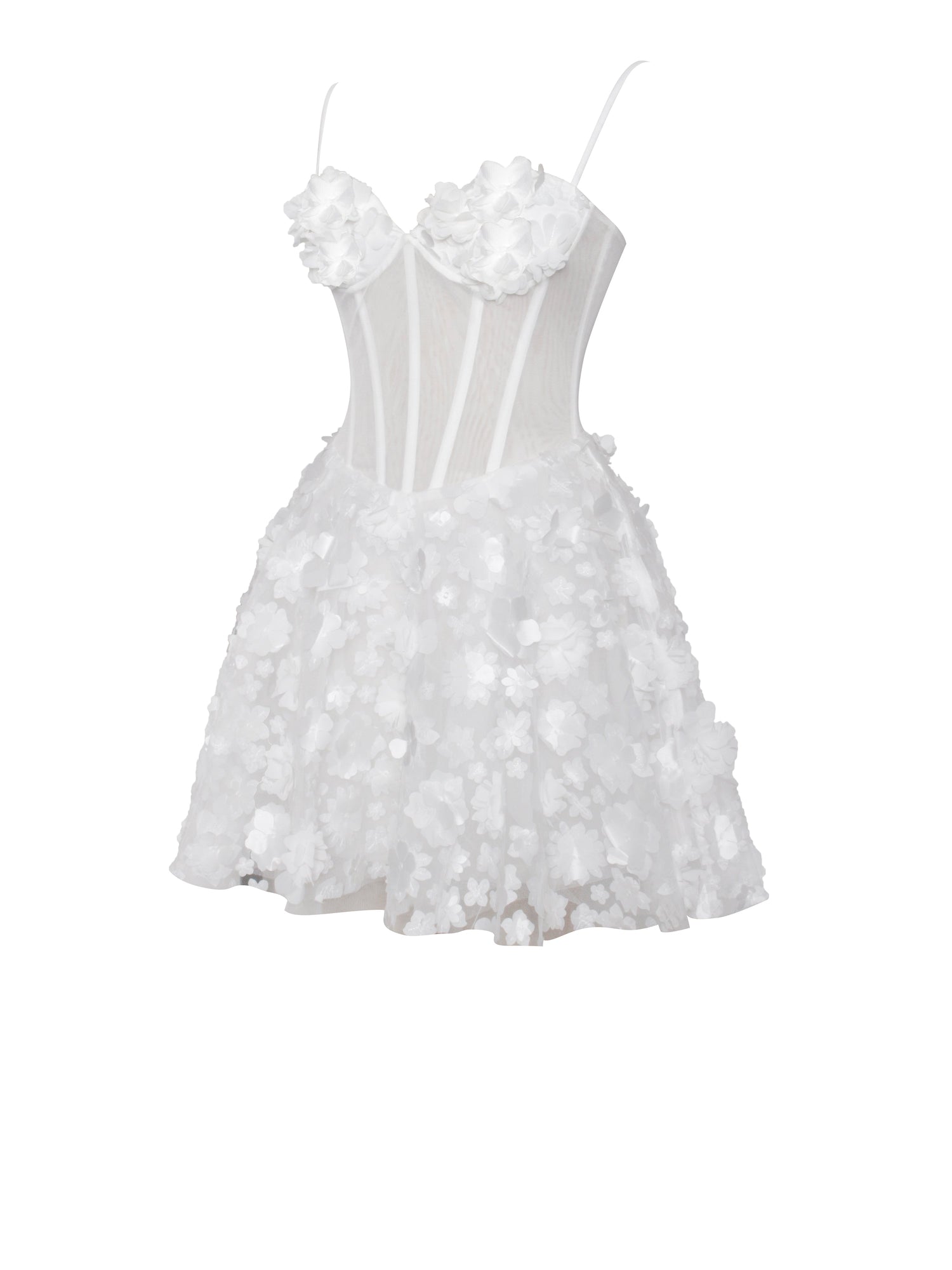 Pamila Mesh Puffy Mini Dress | White Floral