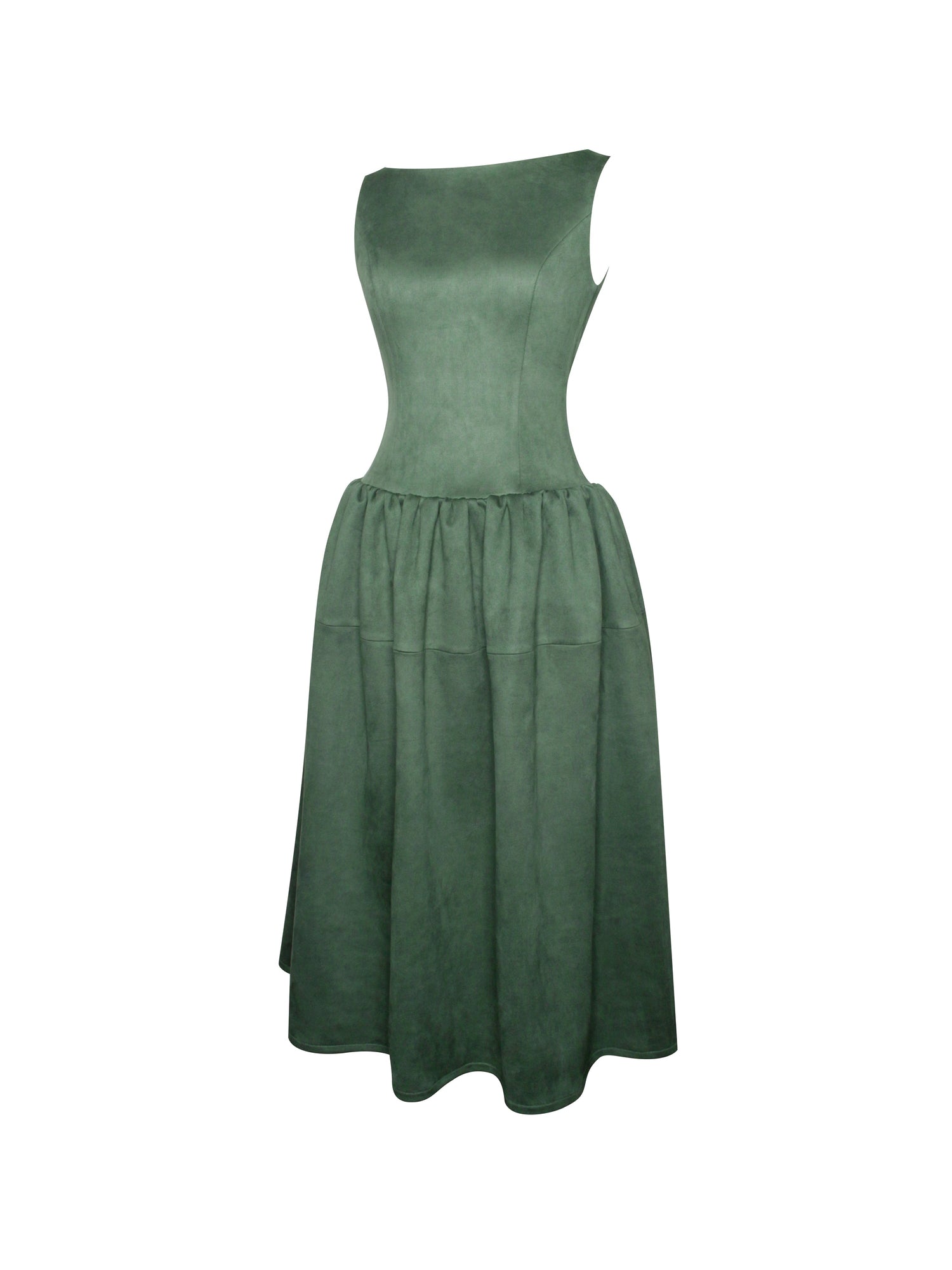 Laila Suede Boat Neck Backless Midi Dress | Green