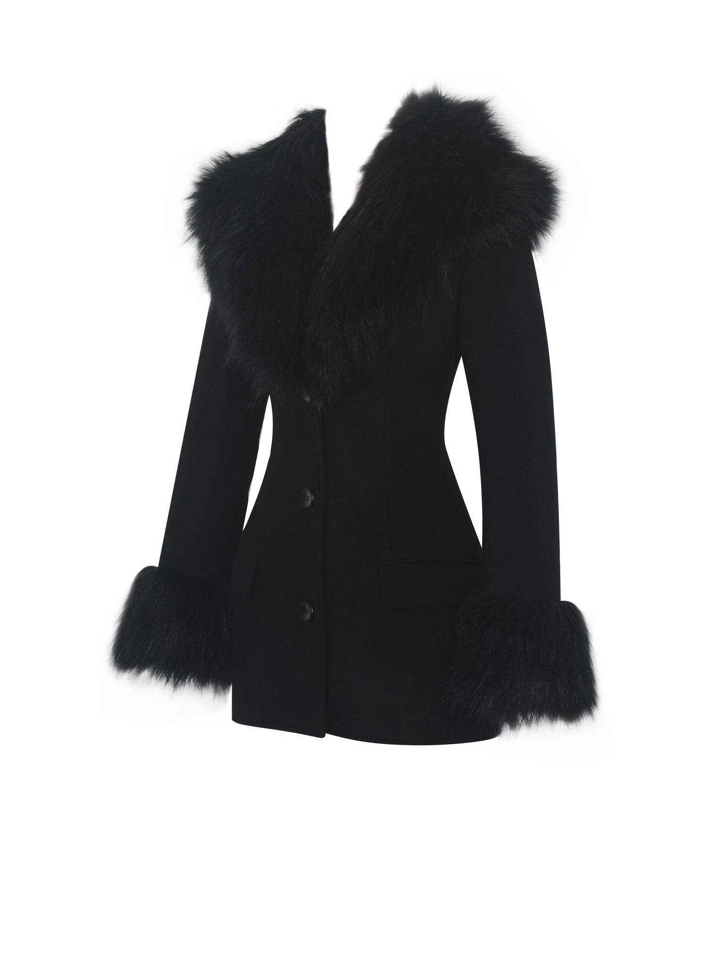 Hailee Single Breasted Wool Blend Mini Coat with Removable Fur Lapel | Black