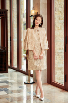 National Style Pleated Qipao Dress | Beige