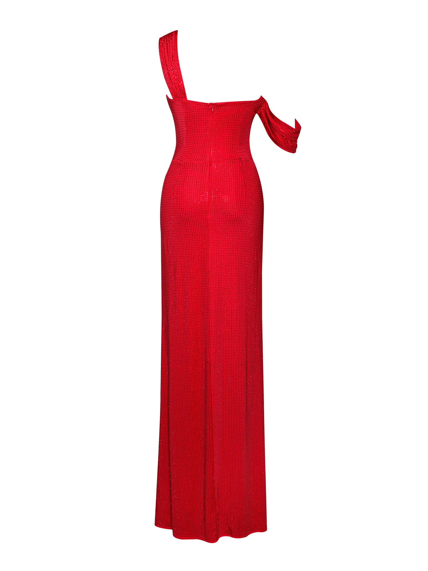 Paget Mesh Rhinestone Embellished High Slit Gown | Red