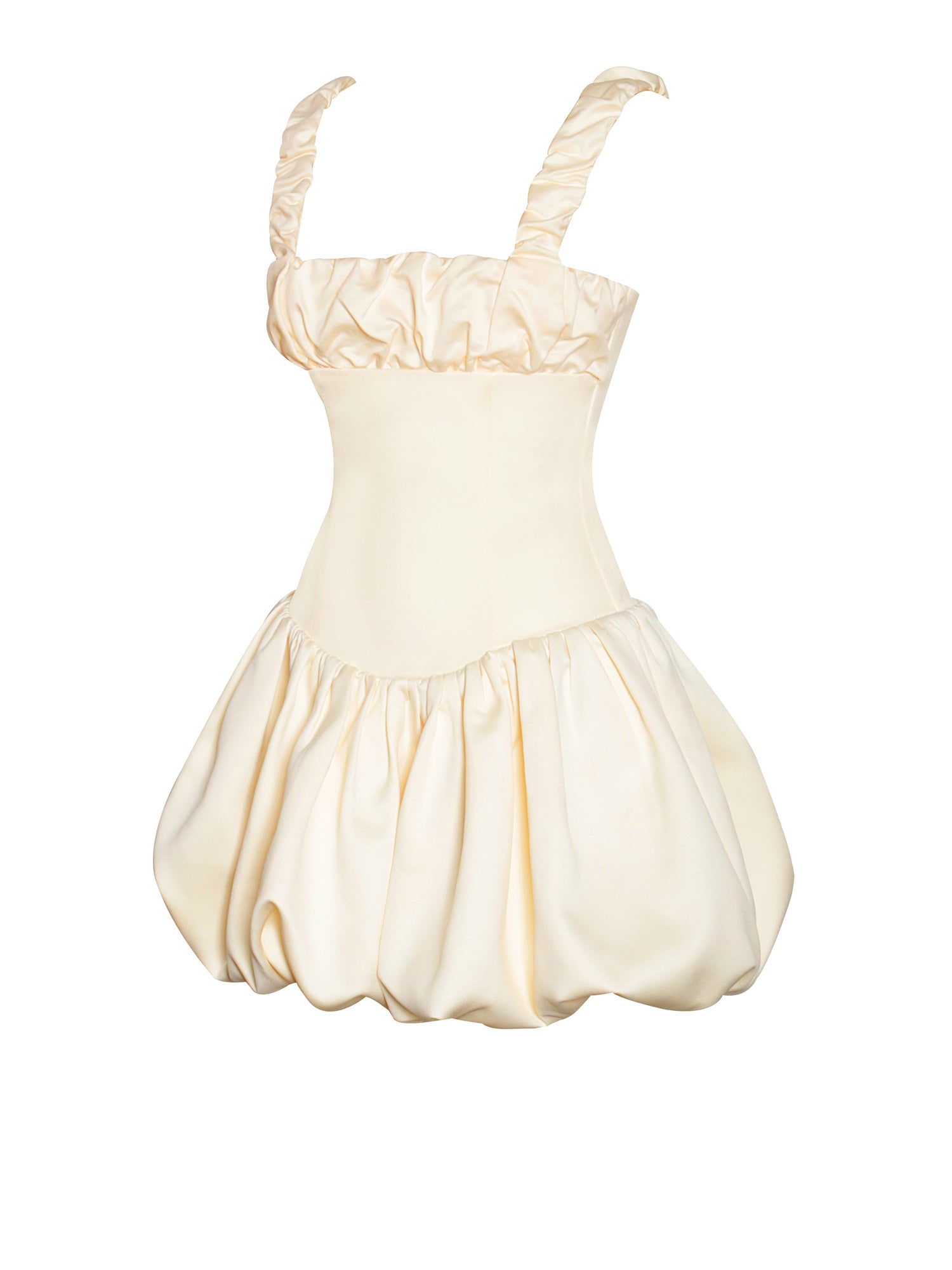 Aubrey Satin Bubble Hem Mini Dress | Egg White