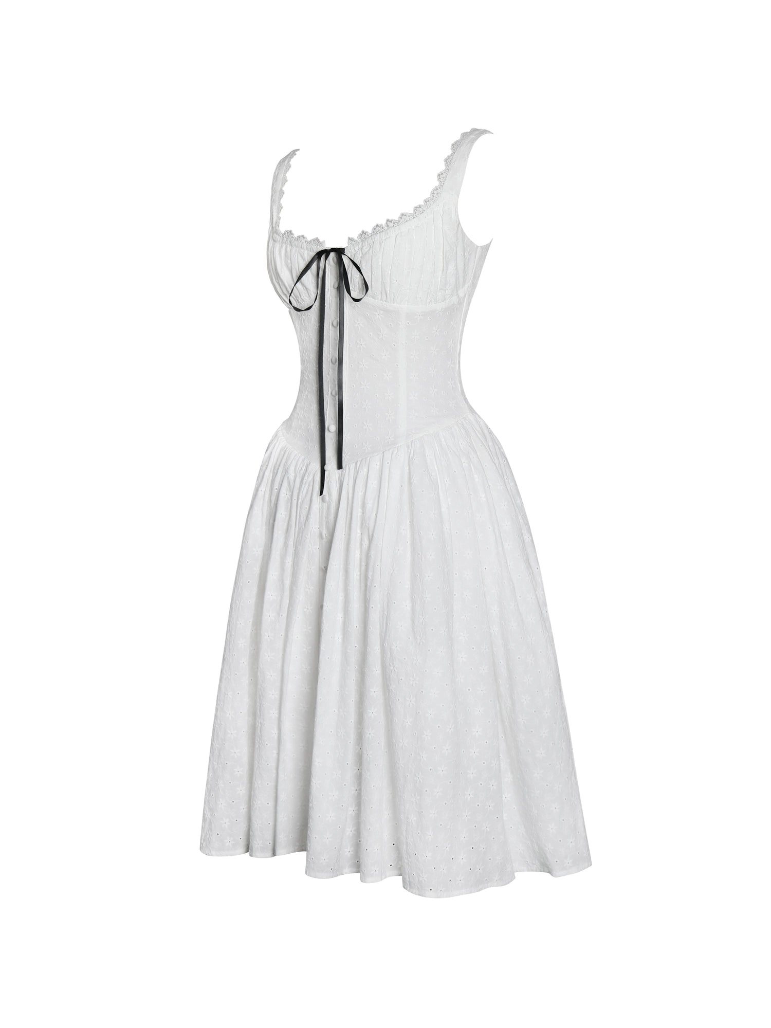 Madison Cotton Eyelet Square Neck Midi Dress | White