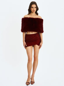 Darla Faux Fur Off-Shoulder Cropped Top | Burgundy