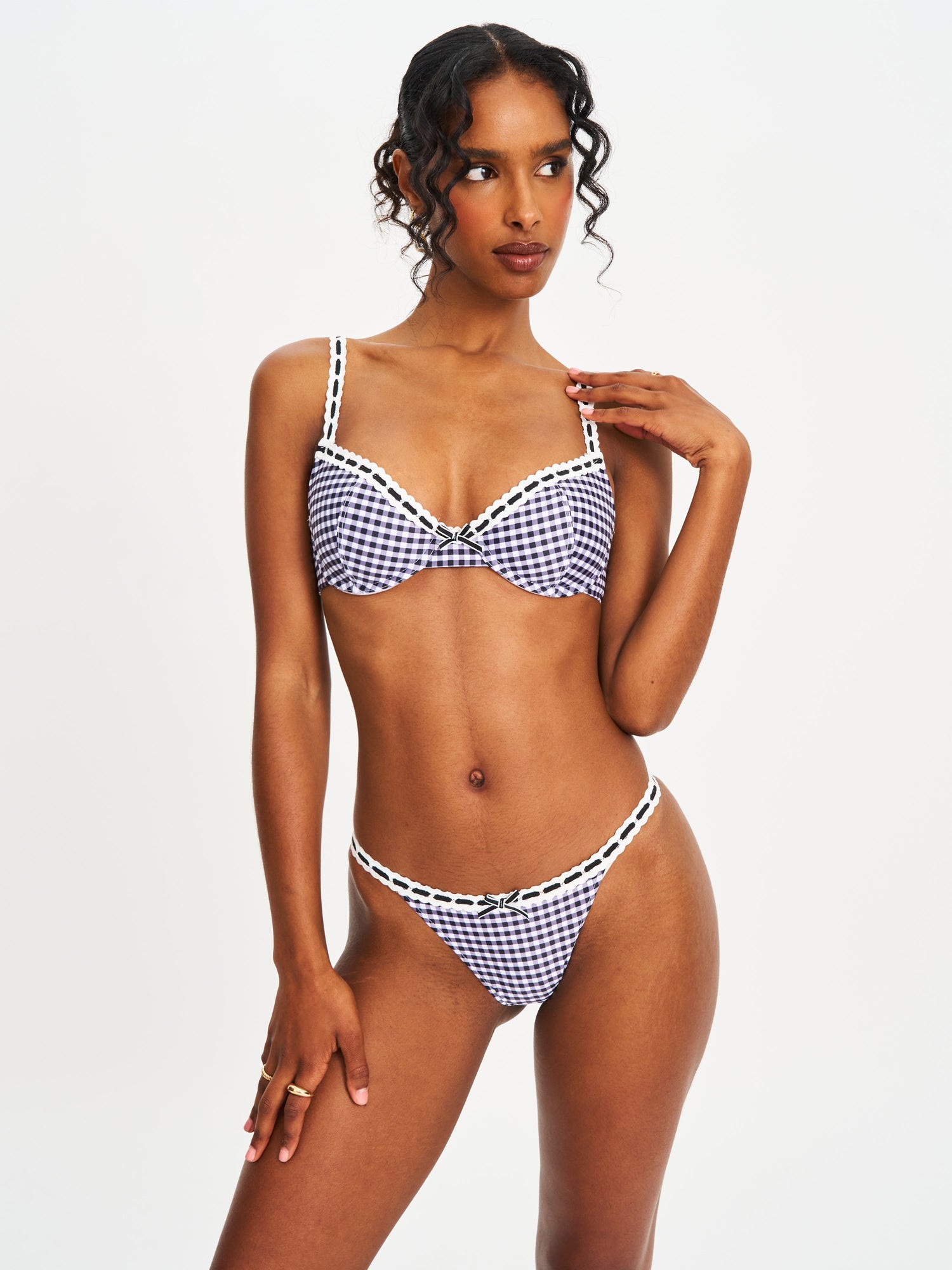 Lace Decoration Bikini Top | Geneva Gingham