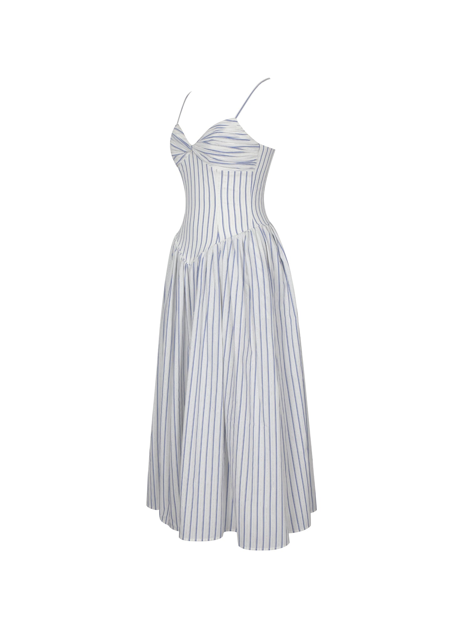 Olea Striped Cotton Poplin Ruched Midi Dress | Sky Blue