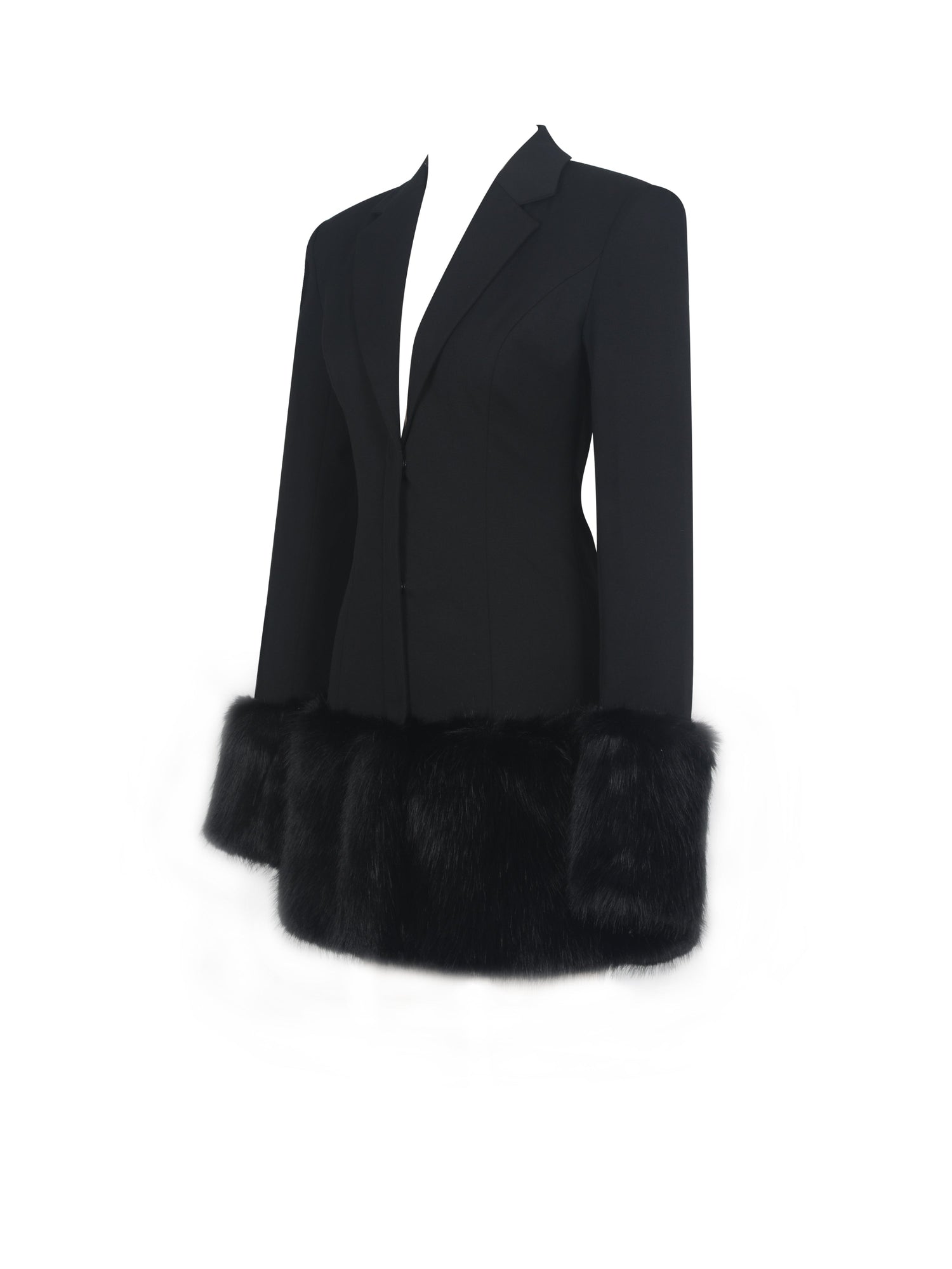 Wenona Fur Trimmed V-Neck Mini Blazer Dress | Black