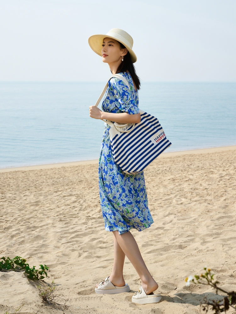 Silk Printed Dress | Blue