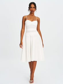 Maelis Cotton Eyelet Drop Waist Midi Dress | White