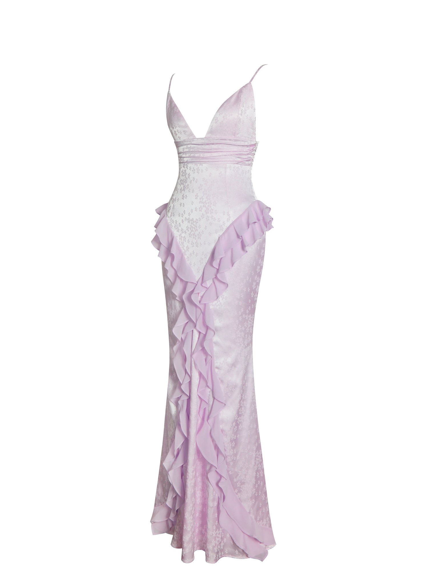 Paolina Taro Jacquard Ruffle Mermaid Maxi Dress | Pink