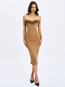 Rayanne Strapless Fur-Trimmed Sweetheart Midi Dress | Chestnut