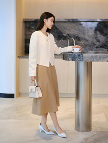 Silk Wool Cropped Jacket | Beige