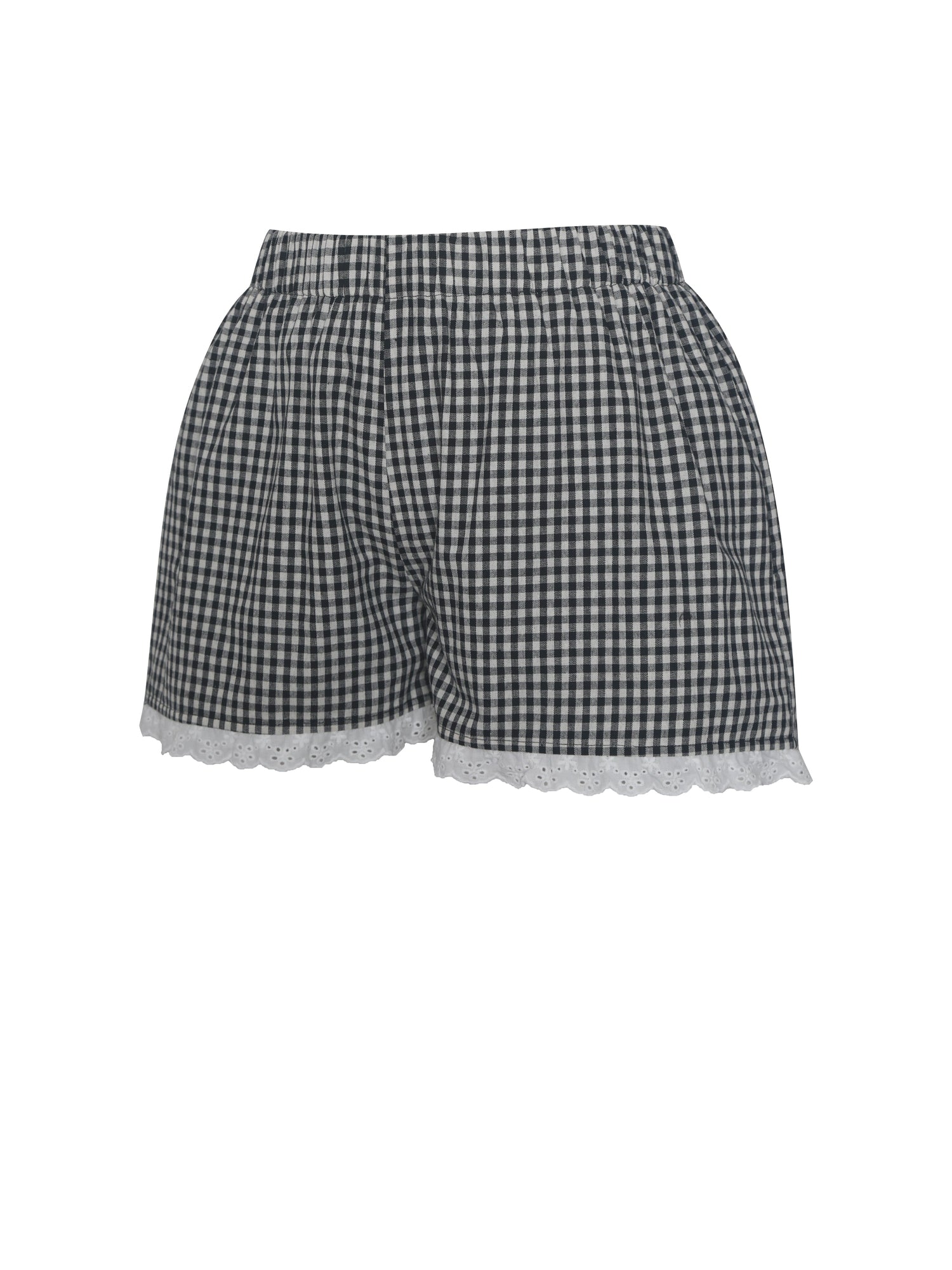 Qutayla Cotton Lace Trim Shorts | Black Gingham