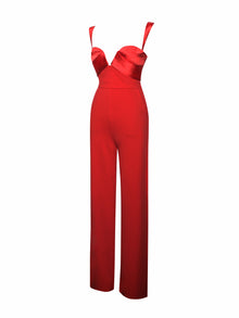 Onika Satin and Crepe Jumpsuit | Red