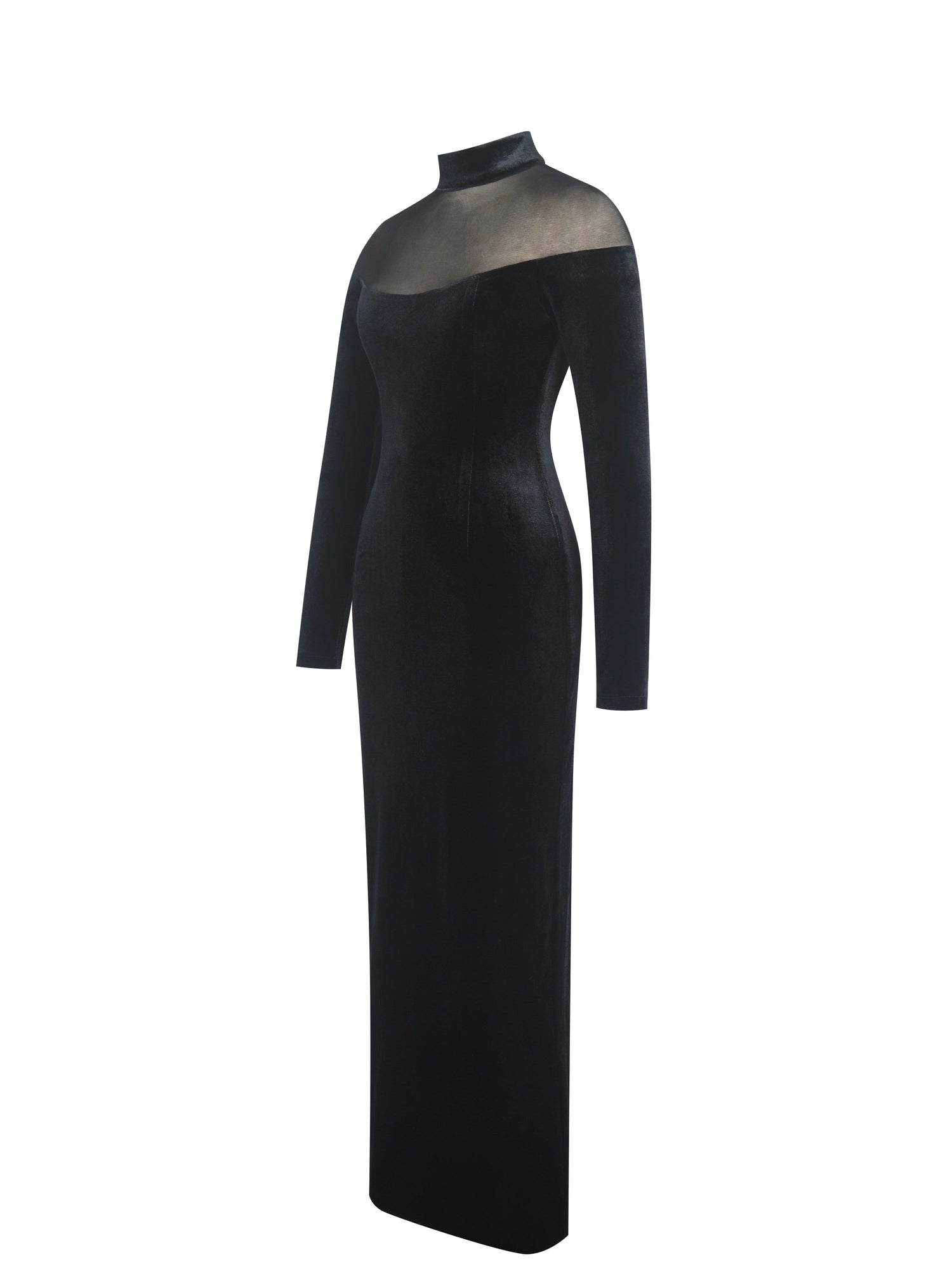 Blair Sheer Mock Neck Maxi Dress | Black