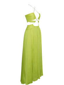 Quinby Chiffon Pleated Lace Up Maxi Dress | Lemon
