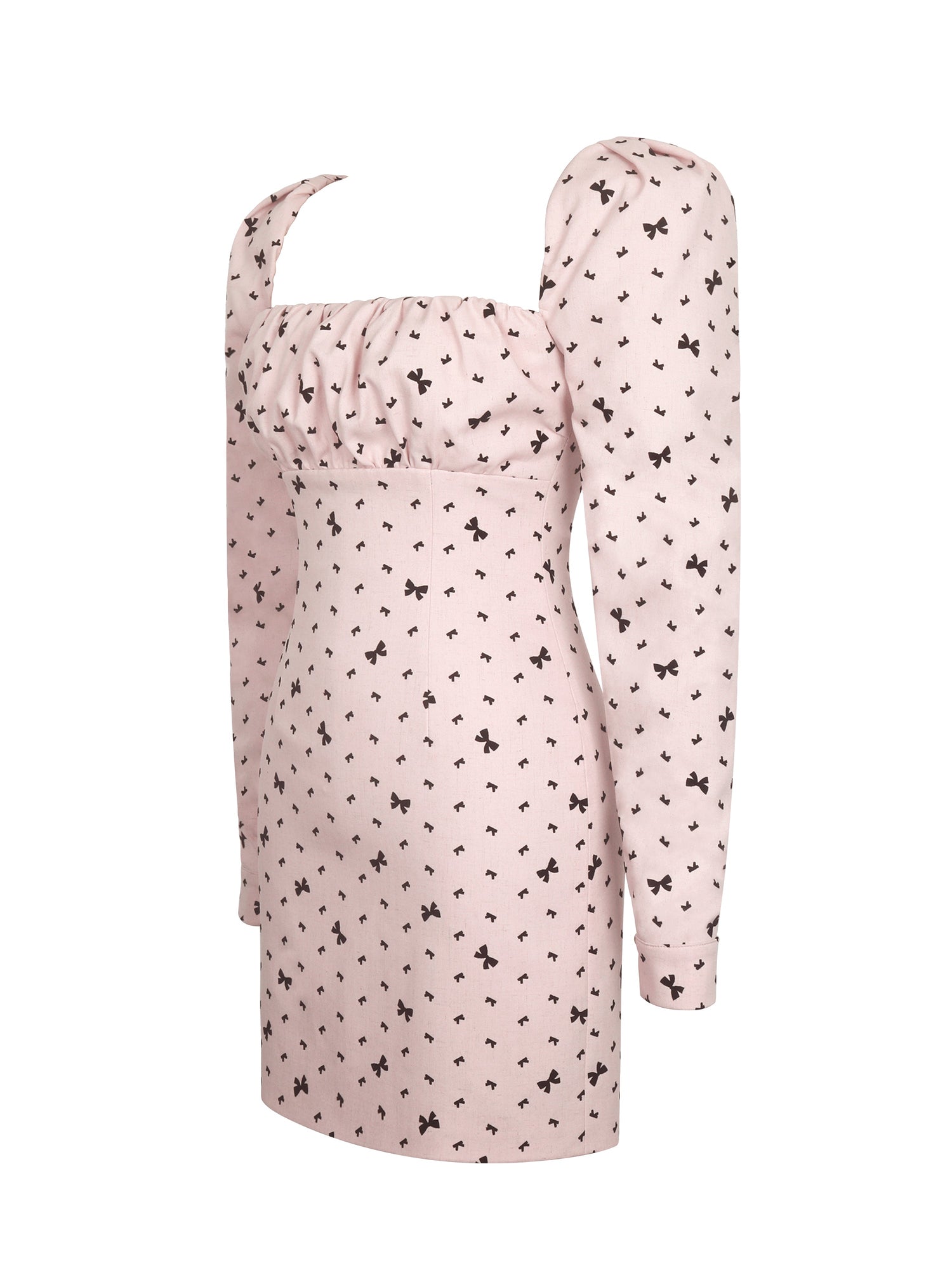 Perla Ruched Bust Velvet-Embossed Bow Mini Dress | Baby Pink