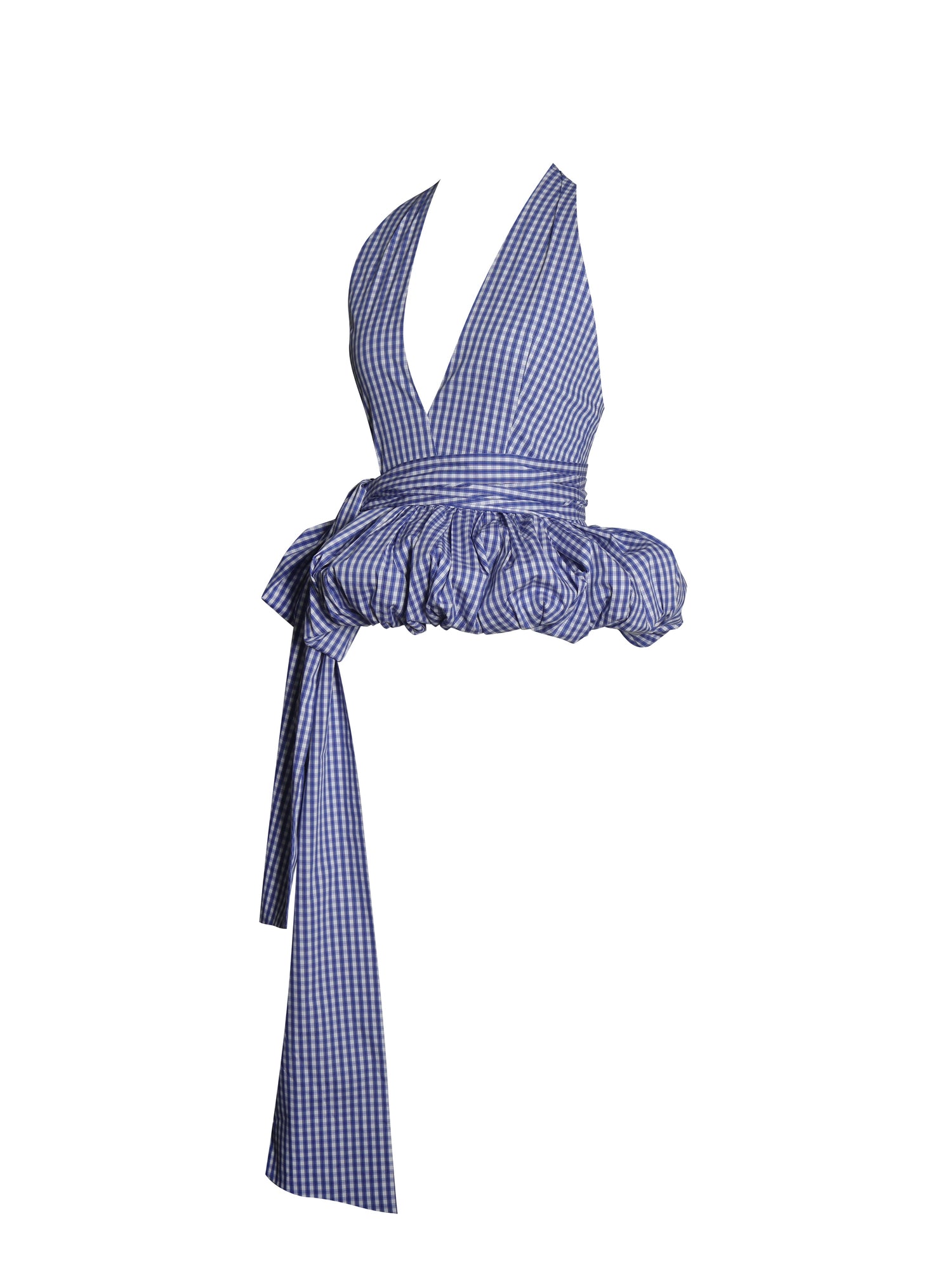 Ilene Blue Gingham Cotton Bubble Hem Halter Top | Baby Blue Gingham