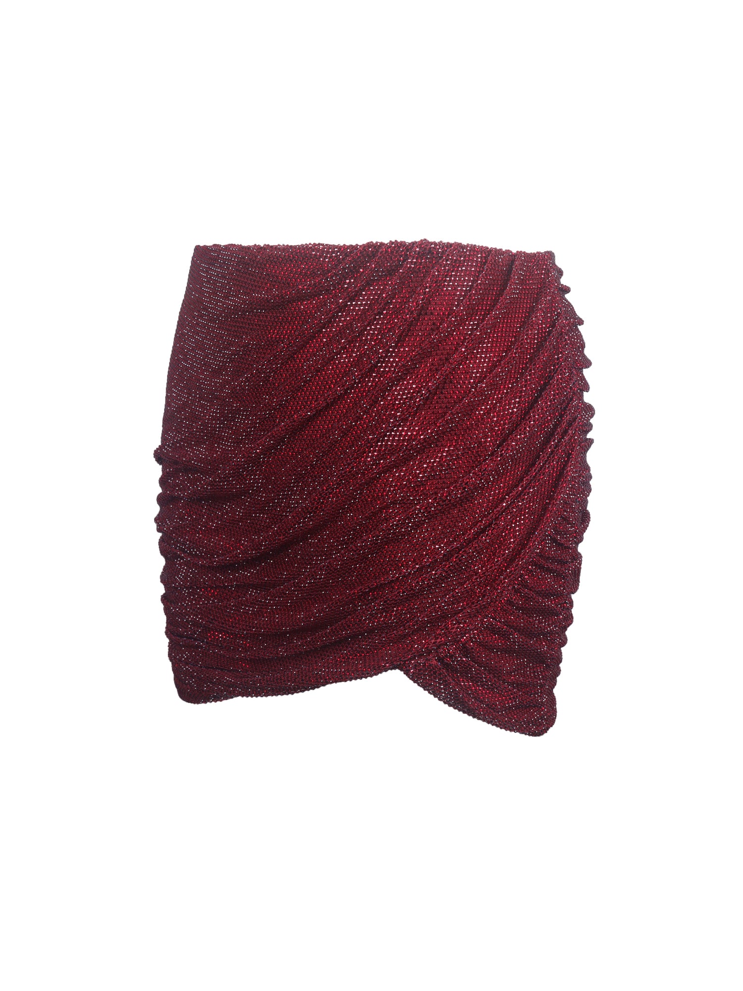 Darleen Rhinestone Mesh Low Waist Ruched Skirt | Crimson