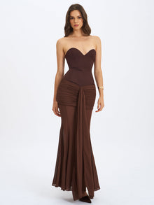 Giovana Sweetheart Draped Mesh Mermaid Maxi Dress | Espresso