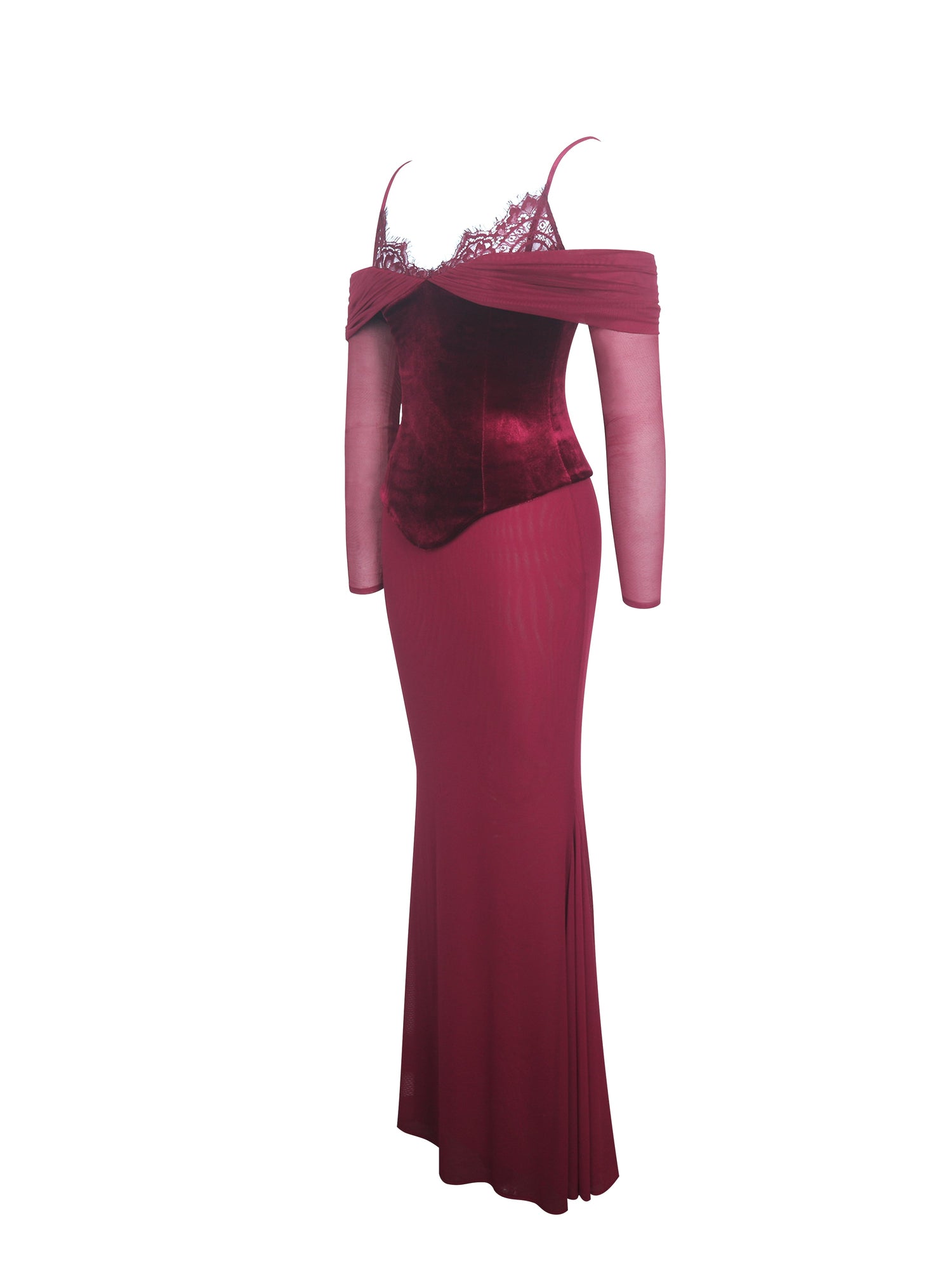 Maybelle Bardot Lace Strap Peplum Maxi Dress | Magenta