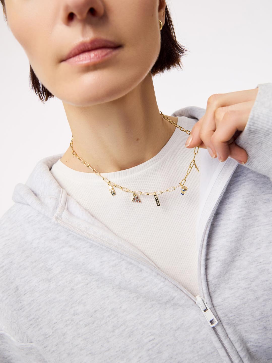 14K Gold Plated Cubic Zirconia Enamel Statement Taxi Pizza Coffee Card Lobster Clasp Pendant Necklaces For Women Ana Luisa A New York Minute Necklace