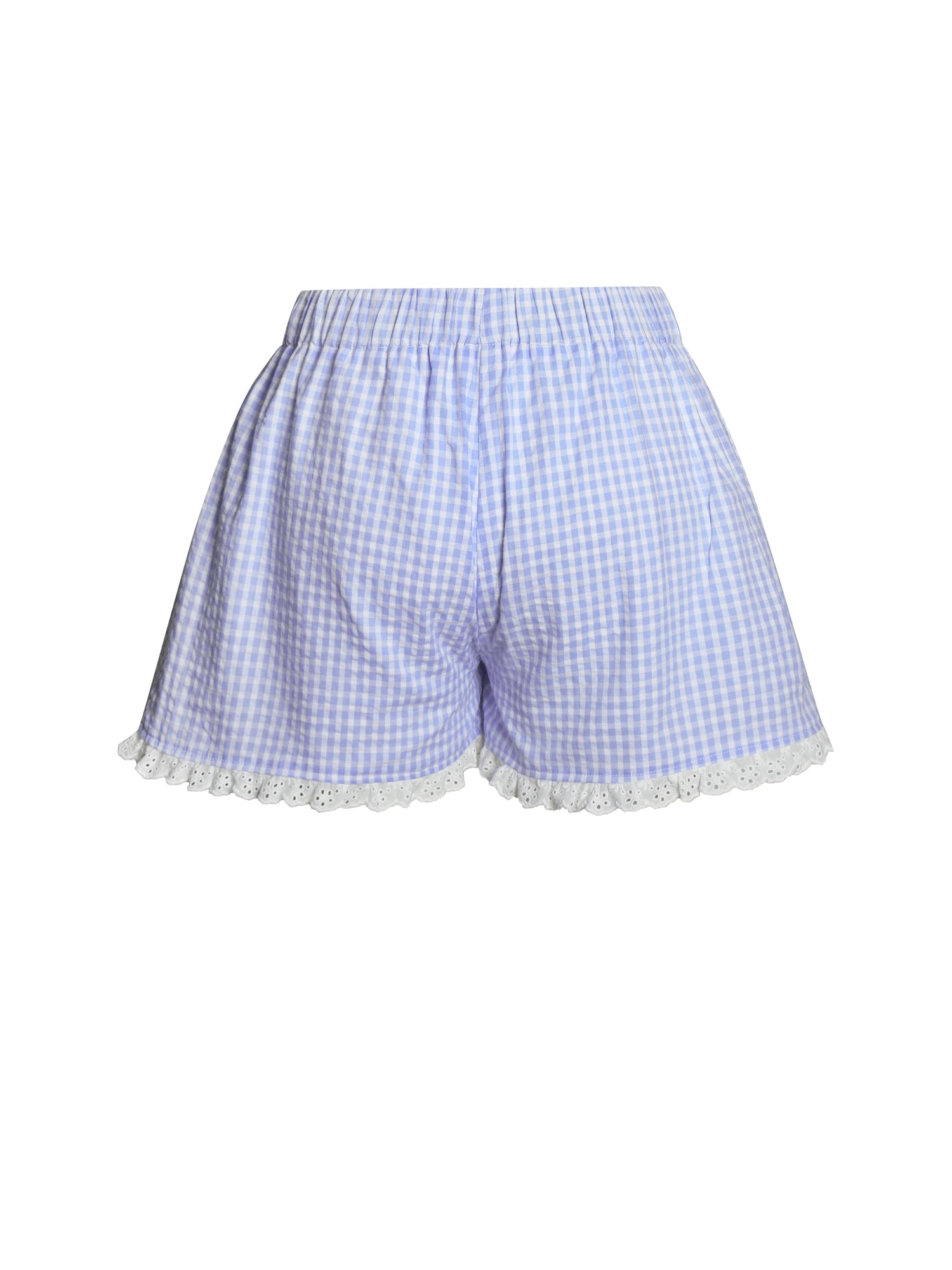 Qutayla Cotton Lace Trim Shorts | Baby Blue Gingham