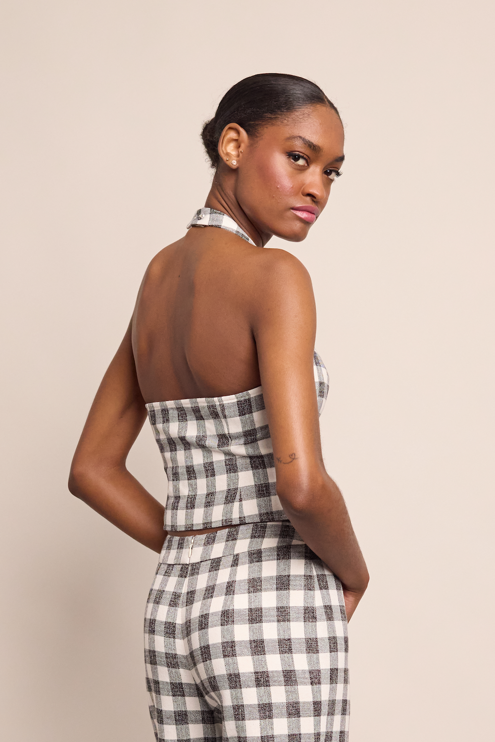 Prescott Top | Black Ivory Boucle Grid