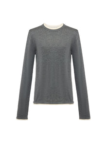 Slub Yarn Round Neck Knit Top | Grey