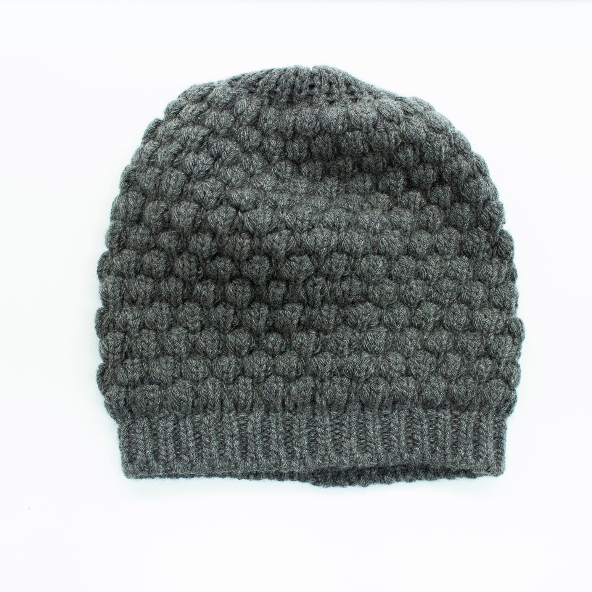 Cashmere Chunky Beanie Hat In Fancy Stitch | Medium Grey