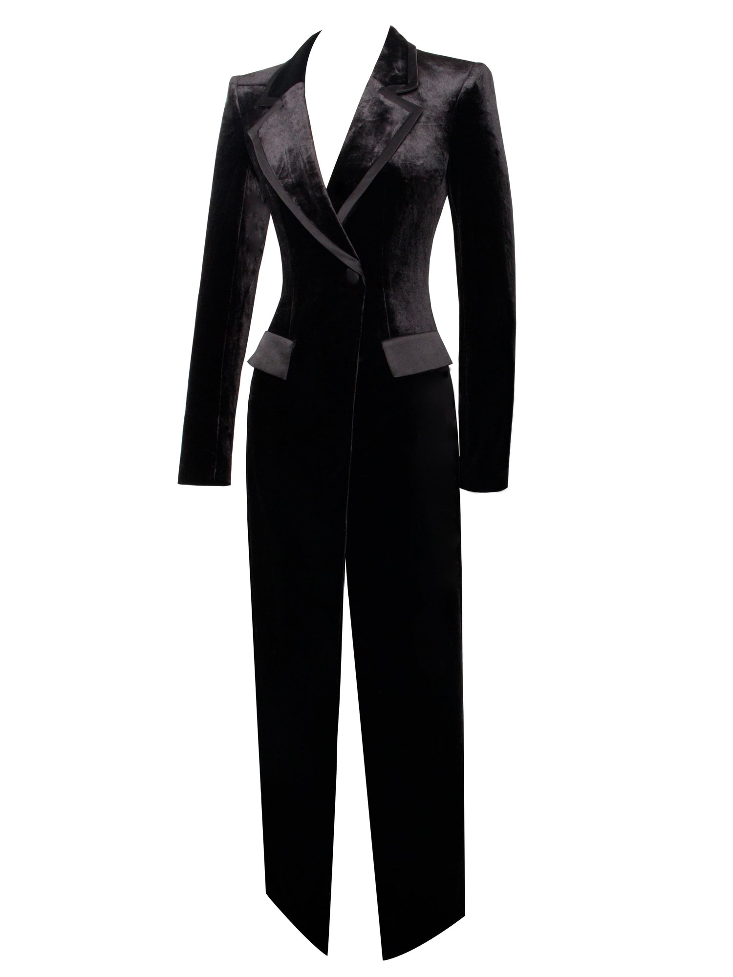 Willow Velvet High Slit Blazer Gown | Black