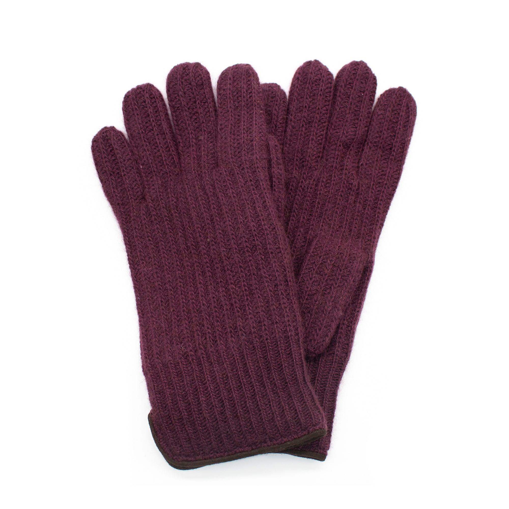 Mens | Cashmere Gloves with Suede Piping | Black Currant/Chocolate