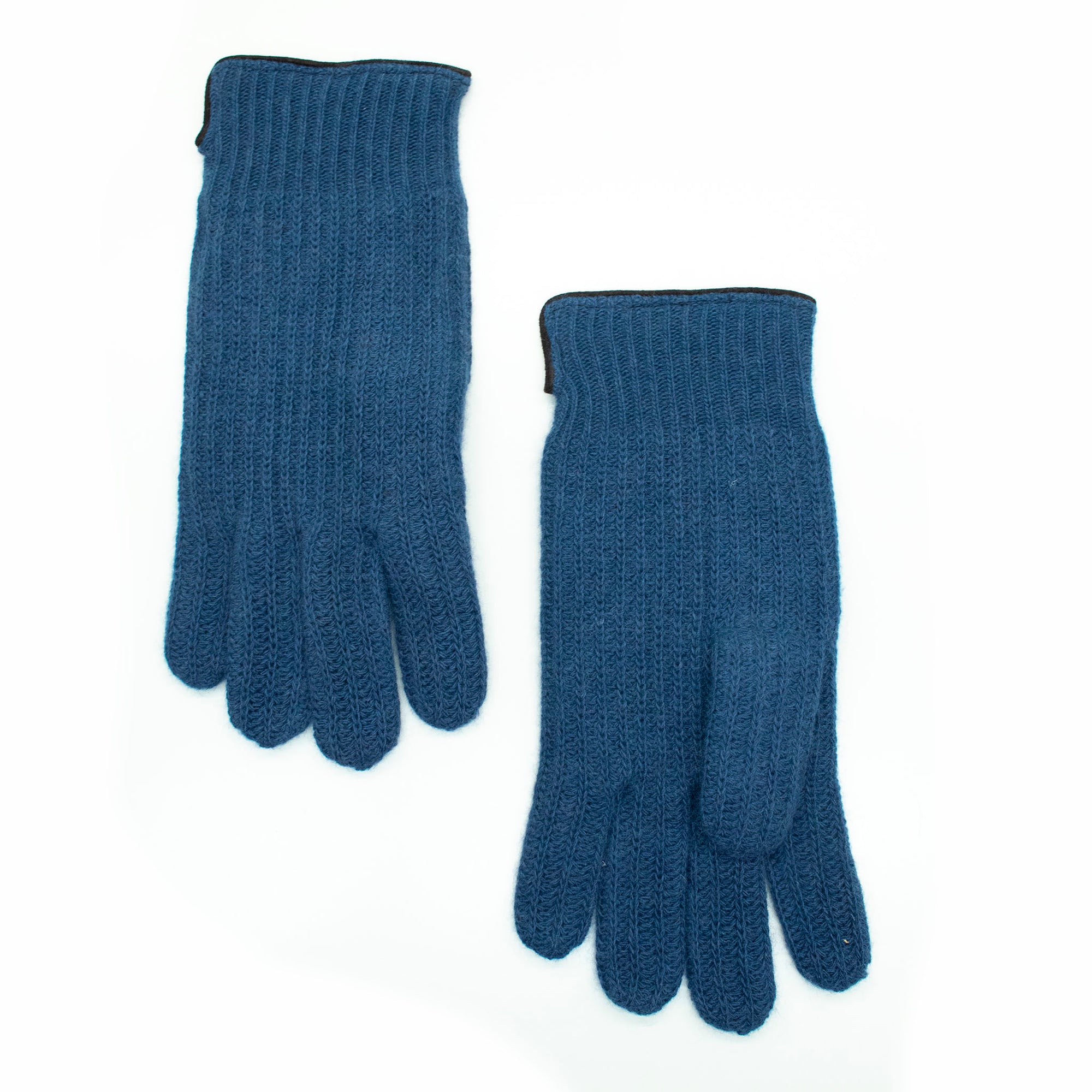 Mens | Cashmere Gloves with Suede Piping | Indigo Blue/Brown