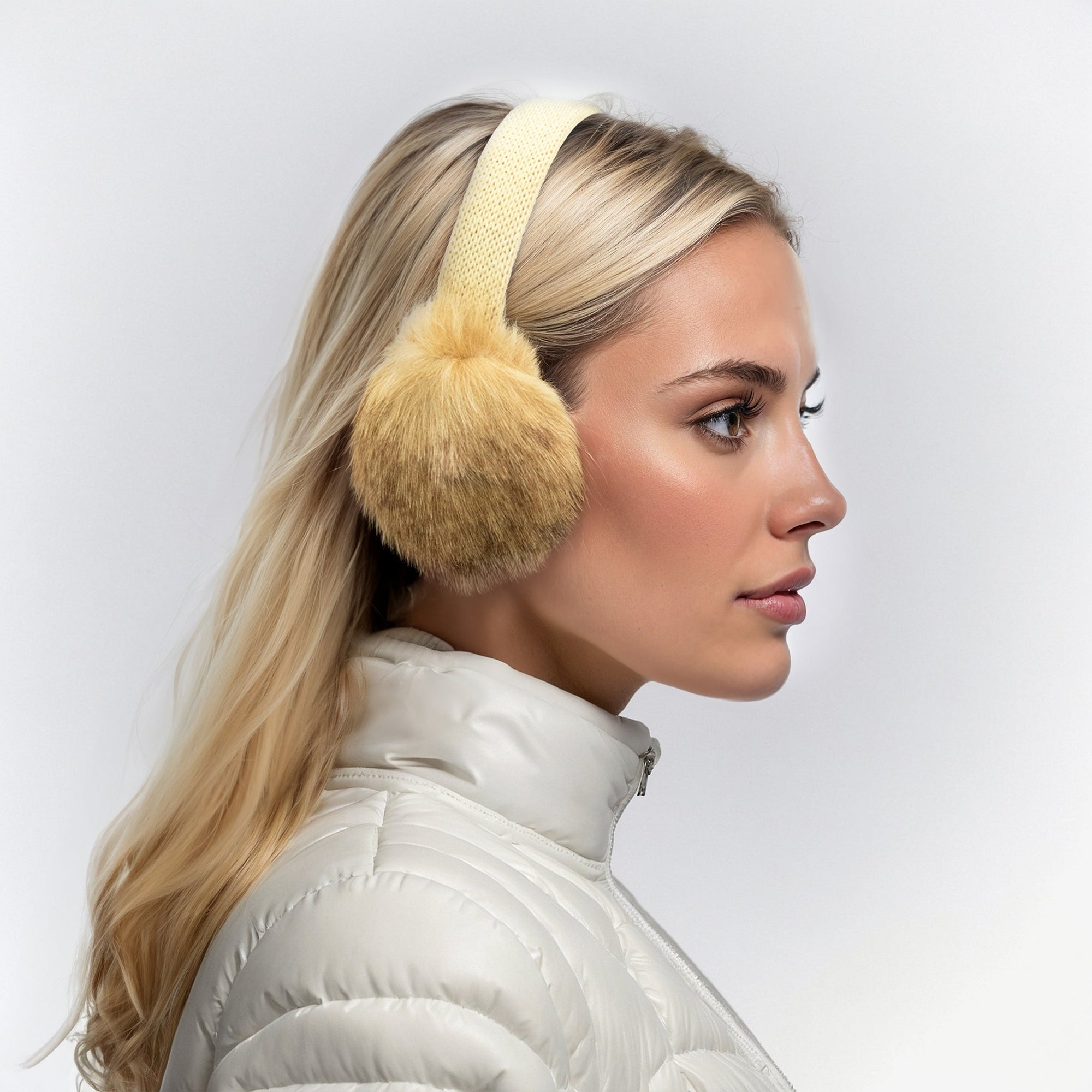 Earmuffs With Shearling Fur | Beige