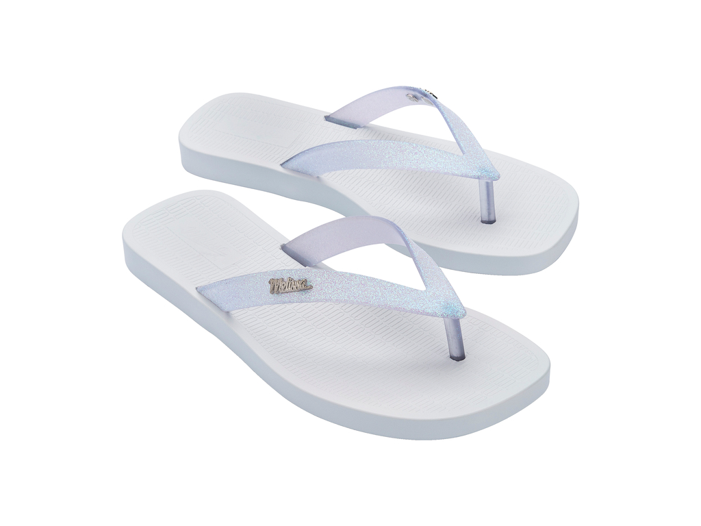 Womens | Sun Long Beach II Flip Flop | White/Glitter Clear