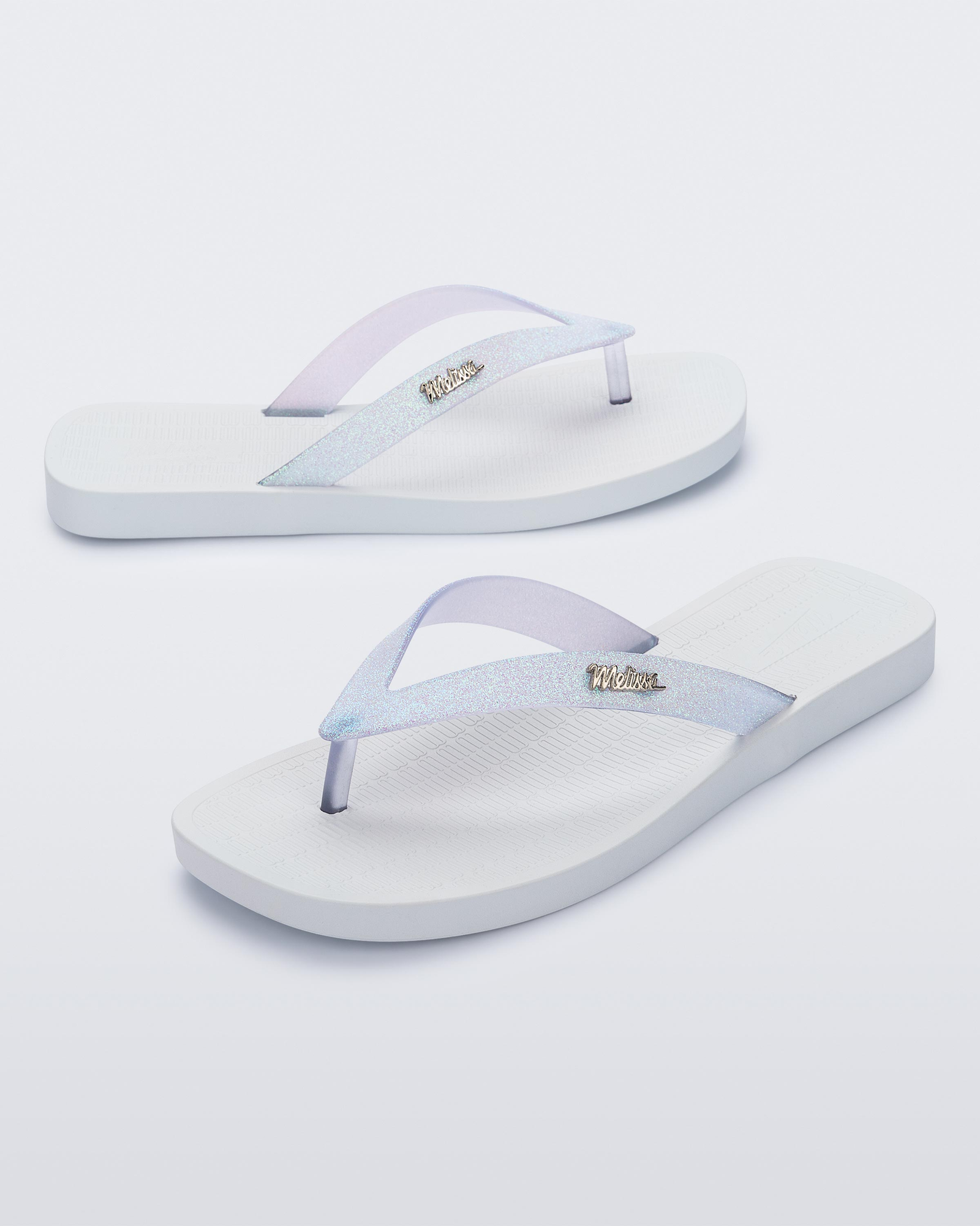 Womens | Sun Long Beach II Flip Flop | White/Glitter Clear