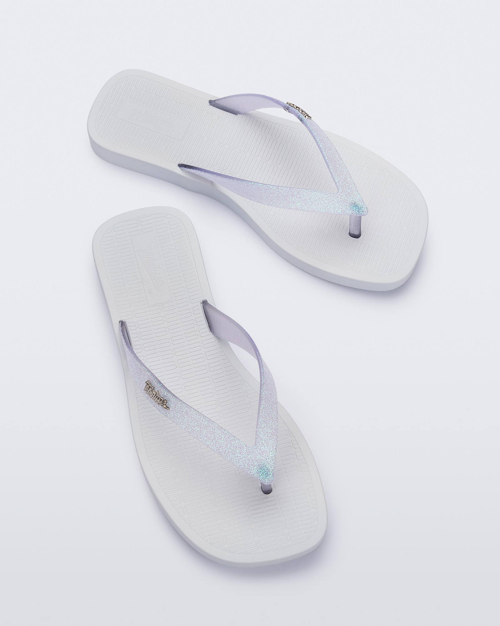 Womens | Sun Long Beach II Flip Flop | White/Glitter Clear