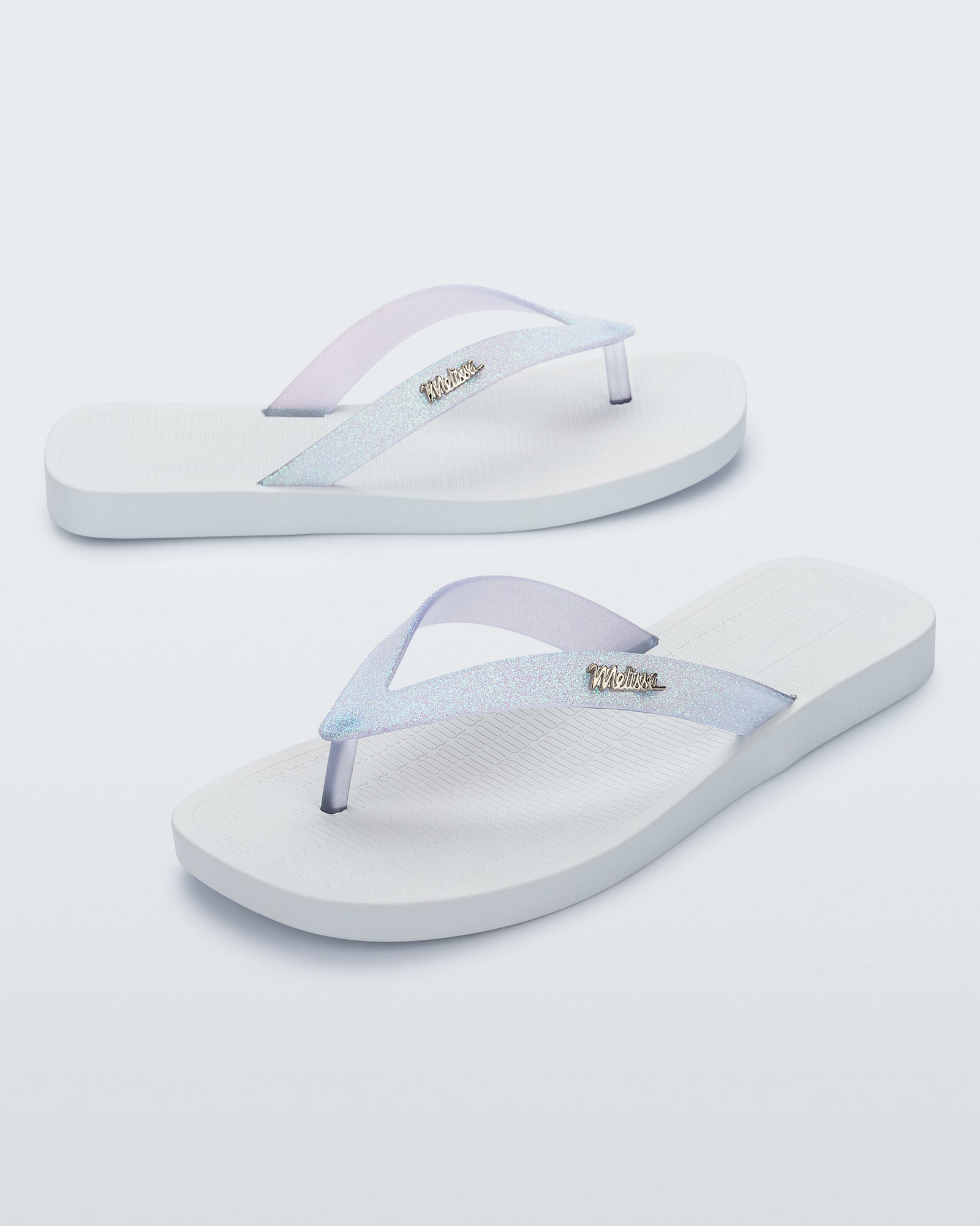 Womens | Sun Long Beach II Flip Flop | White/Glitter Clear