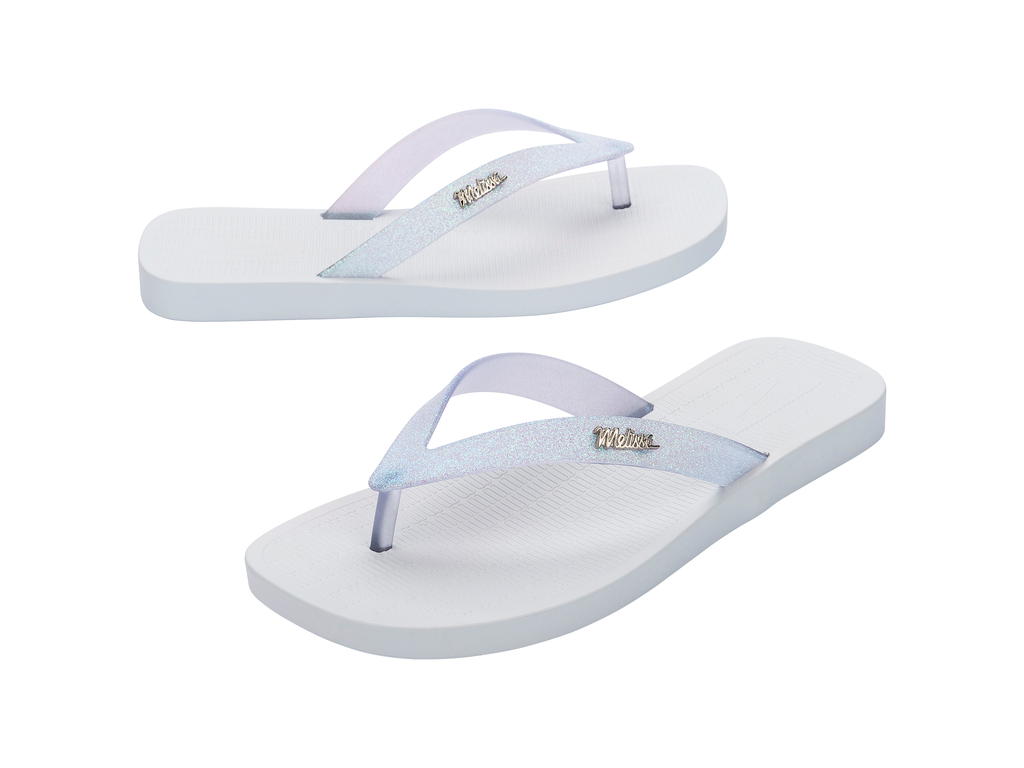 Womens | Sun Long Beach II Flip Flop | White/Glitter Clear