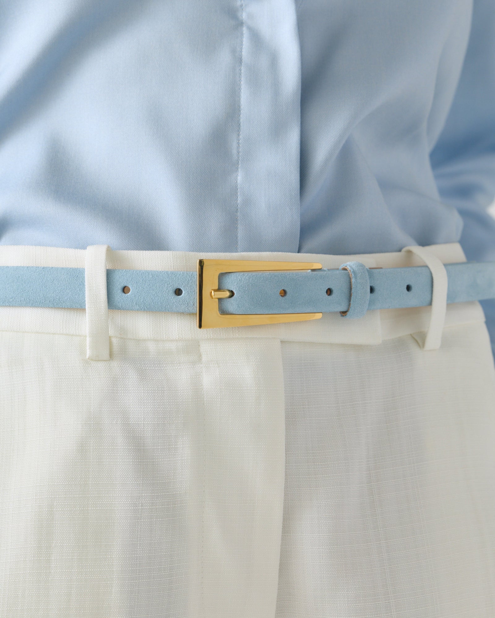 Mini No. 10 Belt | Baby Blue Suede/Gold