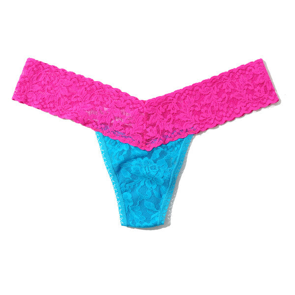 Signature Lace Original Rise Thong | Island Blue/Passionate Pink