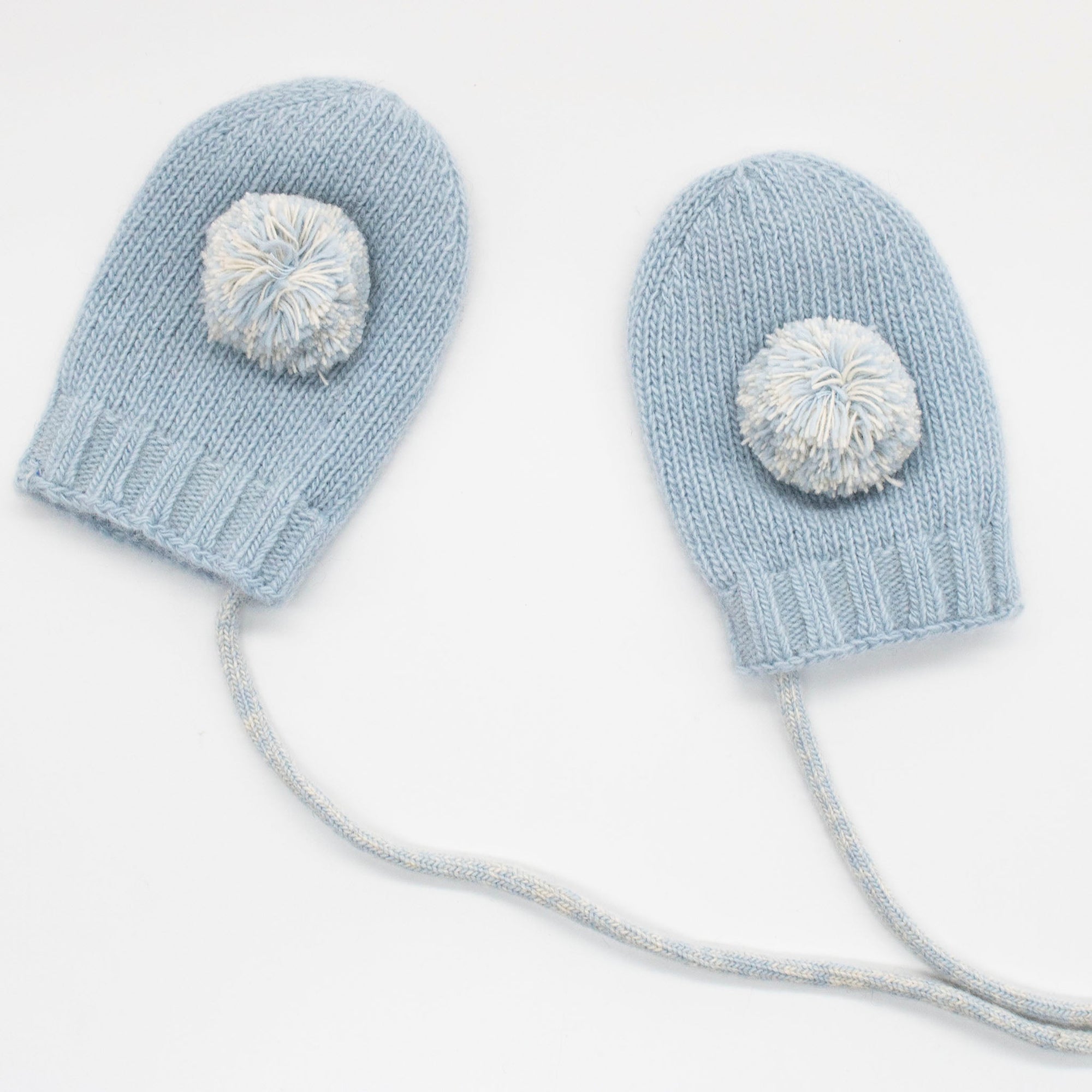 Babies Cashmere Mittens With Poms | Powder Blue