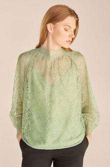 Long Sleeve Lace Mock Neck | Pistachio