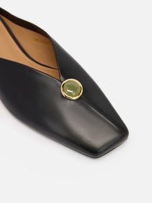 Peony Jade Square-Toe Slides | Black