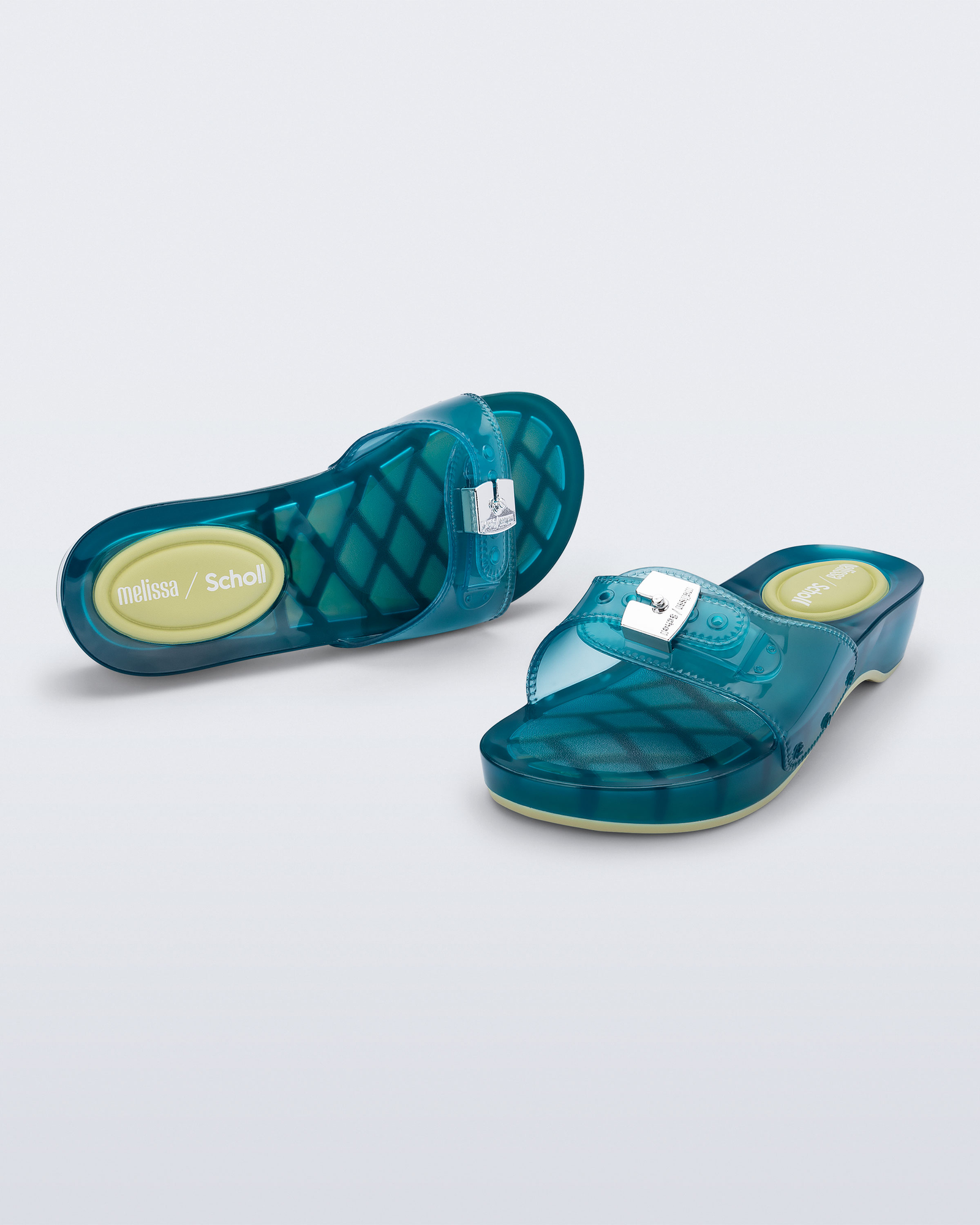 Womens | Pescura Heel and Scholl Slide | Transparent Blue