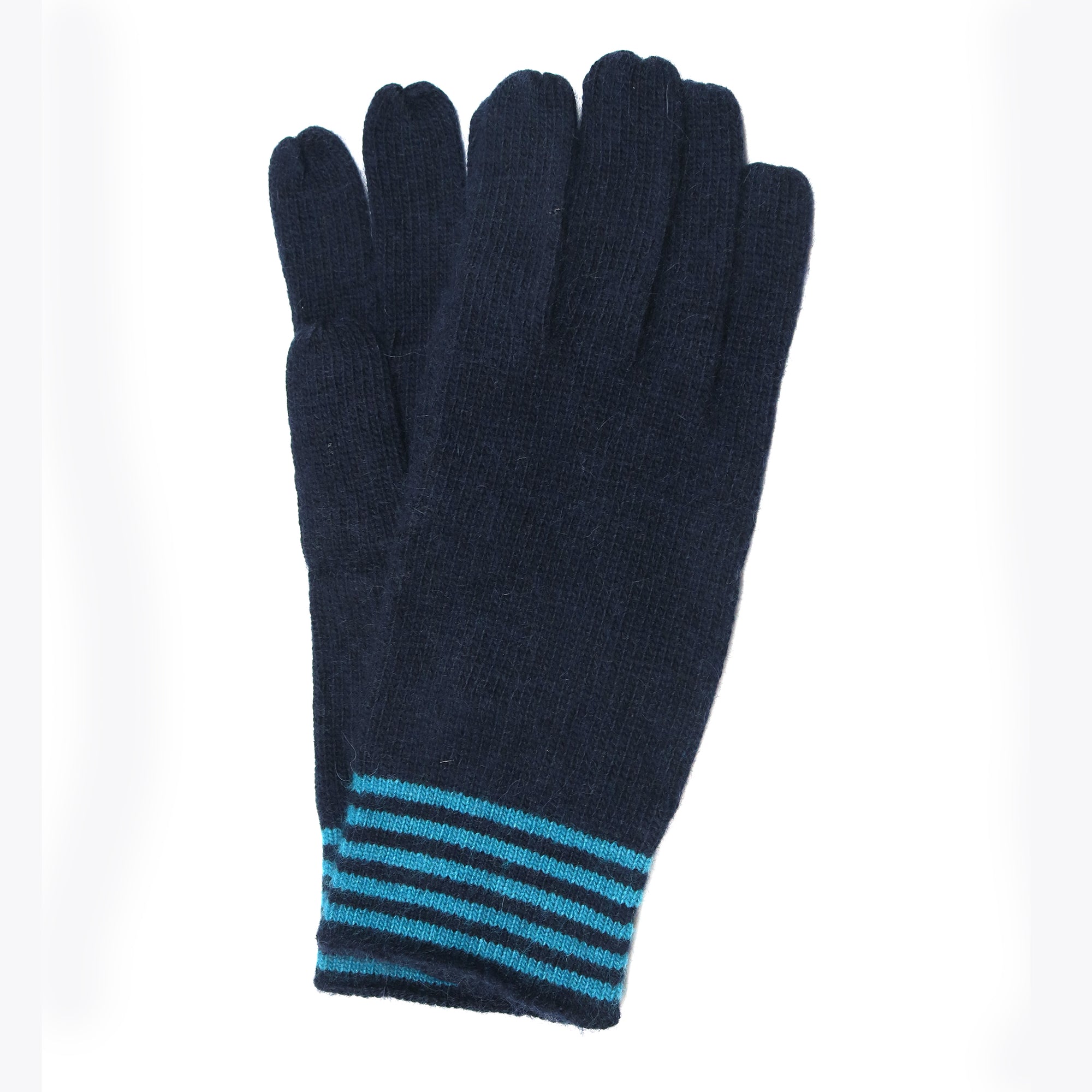Mens | Gloves with Striped Cuff | Navy/Teal