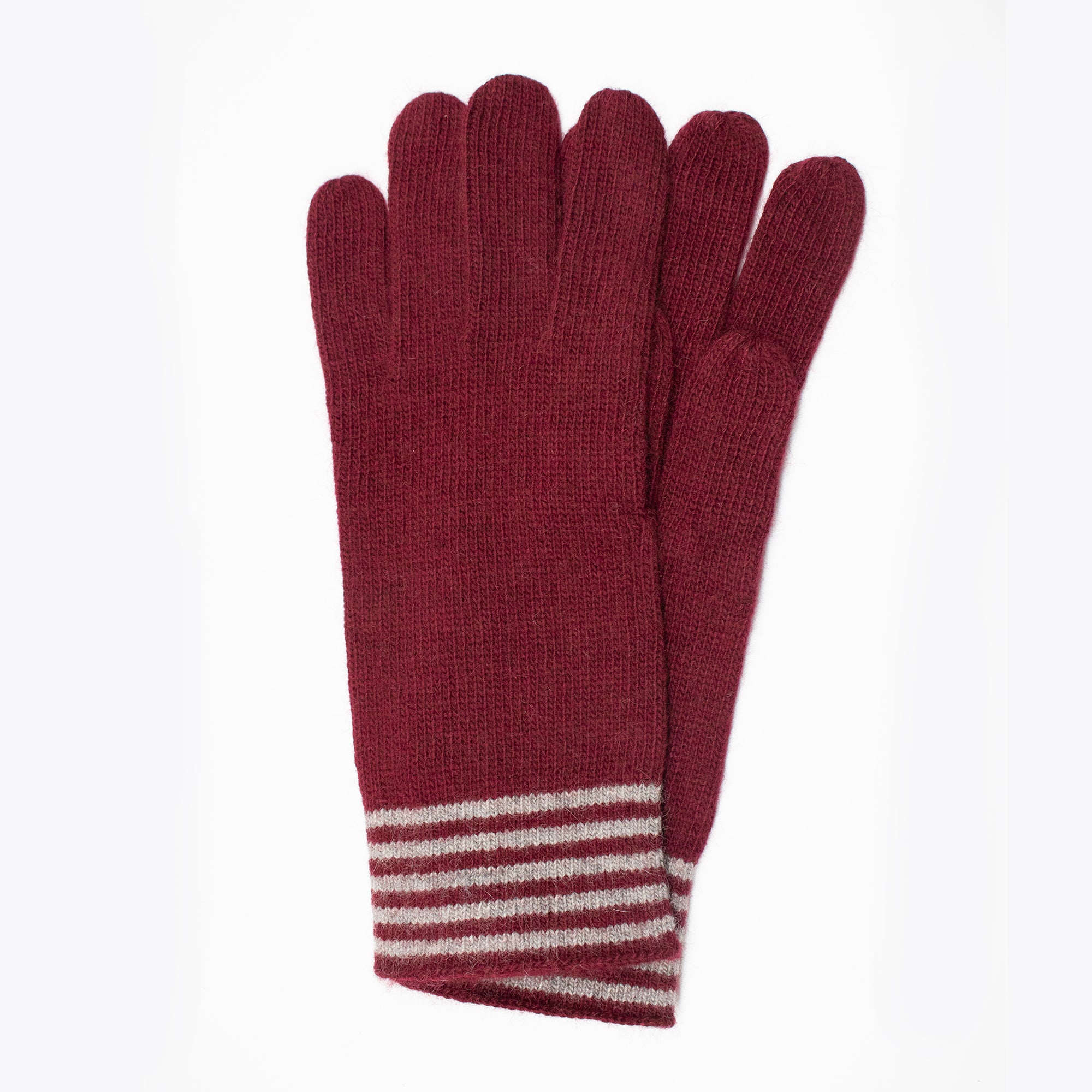 Mens | Gloves with Striped Cuff | Maroon/Light Grey